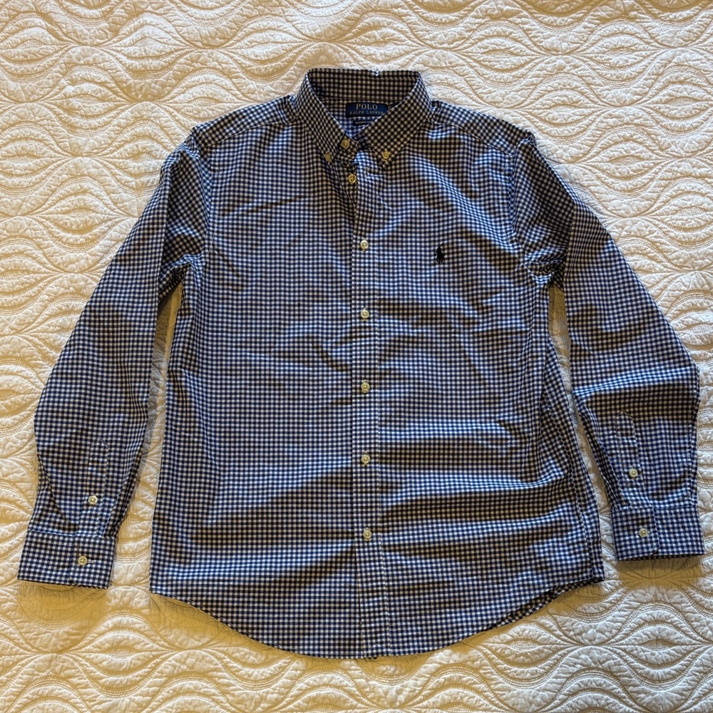 Ralph Lauren Navy Checkered Button Down Shirt